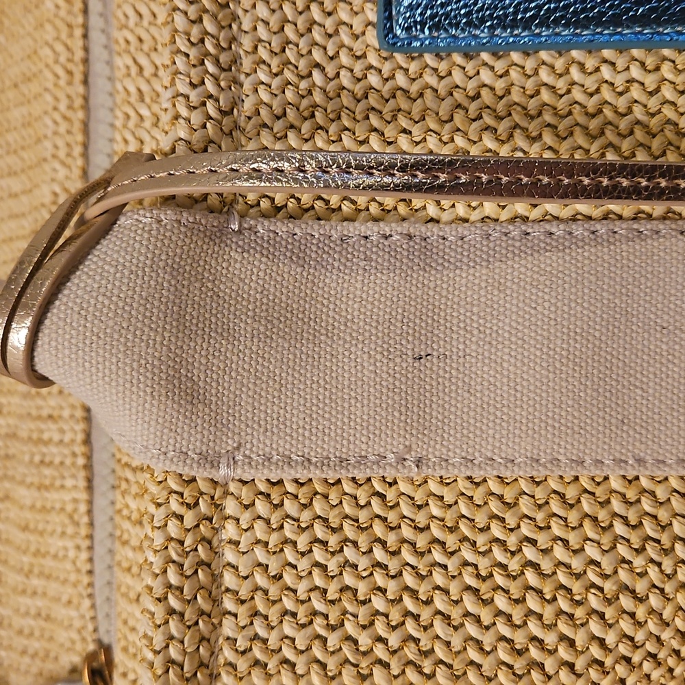 NEW Kurt Geiger Large Southbank Zip Top Shopper: Woven Beige W/ Blue Tones - Picture 10 of 10